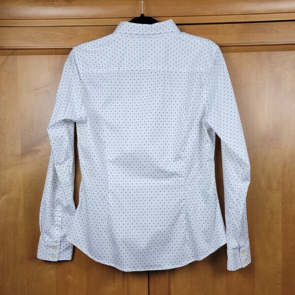 Banana Republic White Navy Dotted Long-Sleeve Tailored Button Down Shirt - 12 - Picture 2 of 7